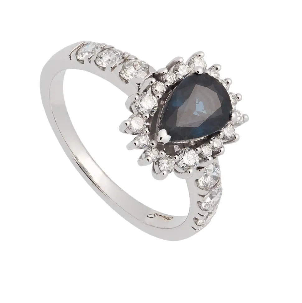 Sortija con zafiro y orla de diamantes