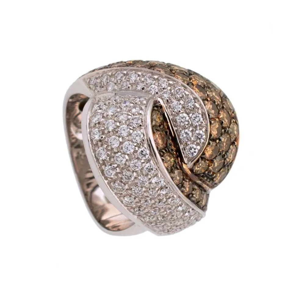 Sortija cruzada de diamantes brown y blancos