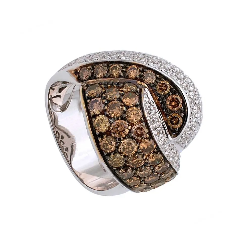 Sortija cruzada de diamantes brown y blancos