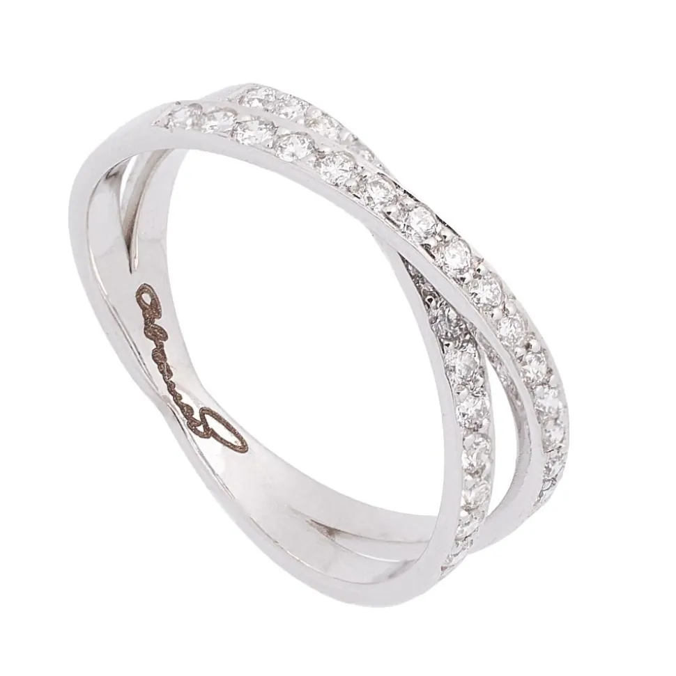 Sortija cruzada de oro blanco con diamantes - 1196