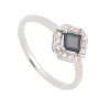 Sortija cuadrada de oro blanco con diamantes y zafiro - 1193
