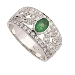 Sortija de oro blanco con esmeralda y diamantes