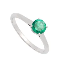 Sortija de oro blanco y esmeralda redonda