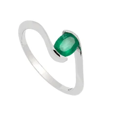 Sortija de oro blanco y esmeralda oval