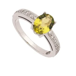 Sortija desmontable de oro amarillo y blanco con peridoto y diamantes