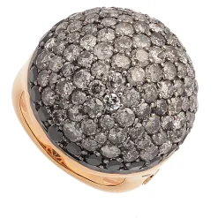 Sortija media esfera con diamantes negros y grises