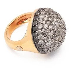 Sortija media esfera con diamantes negros y grises