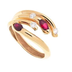 Sortija multibrazo de oro con rubíes y diamantes